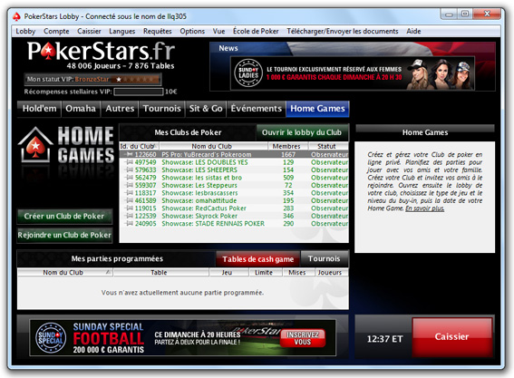 home games pokerstars lobby