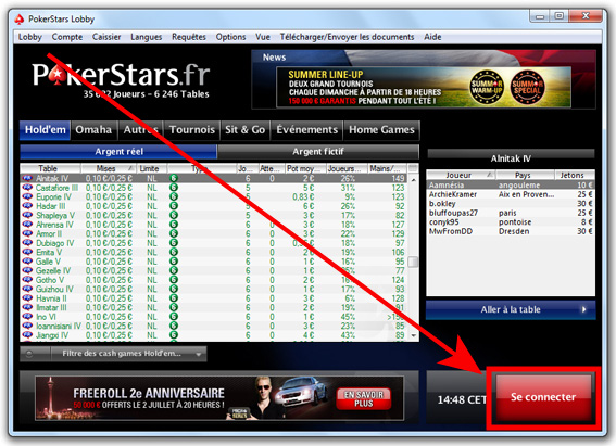 se connecter pokerstars