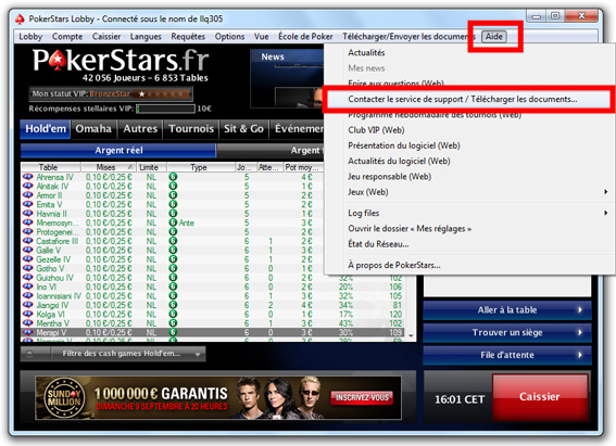 support pokerstars formulaire