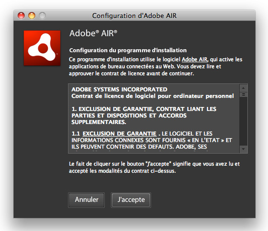 configuration adobe air mac